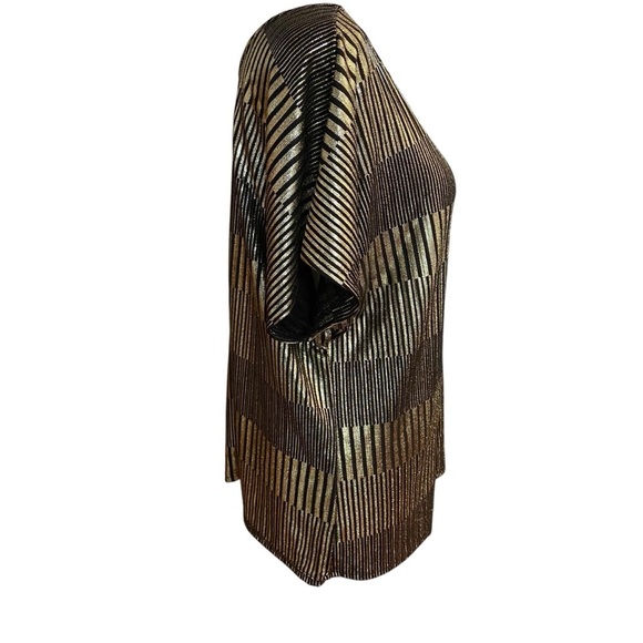 Naïf Gold Black Slinky Short Sleeve Blouse Size L Shimmer Relaxed Fit Party Fun - Picture 3 of 9